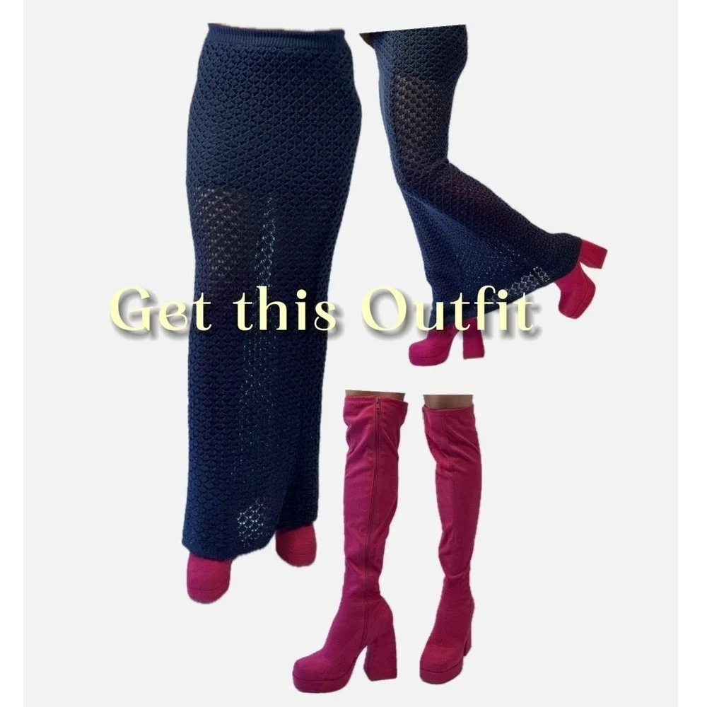 SODA Hot Pink‎ Suede Platform Chunky Heel Over The Knee Boots Womens Size 7 1/2